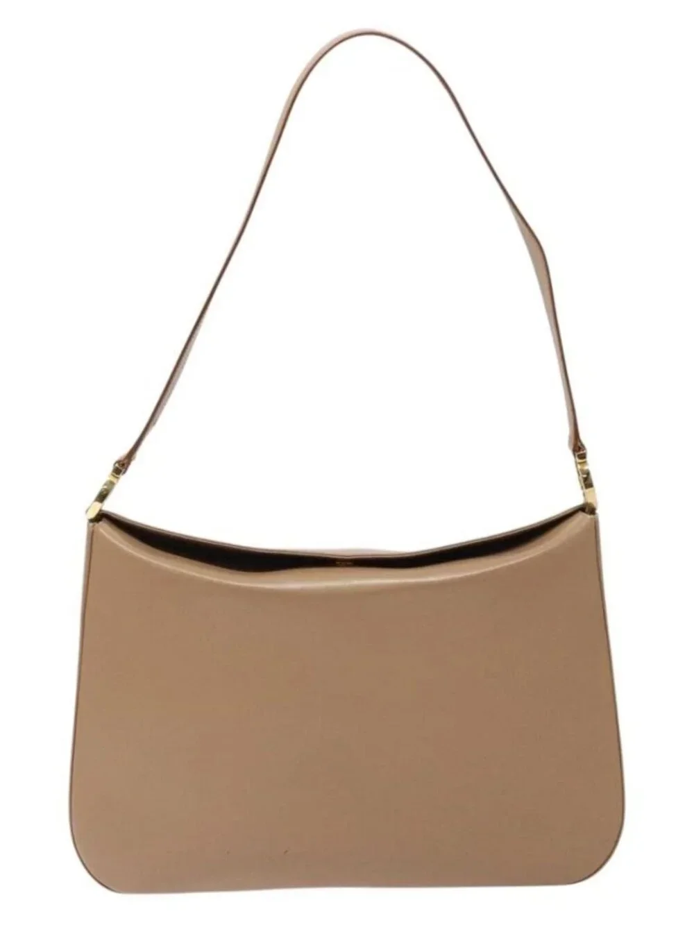 Salvatore Ferragamo Gancini Shoulder Bag Leather Beige Gold Auth BA4057